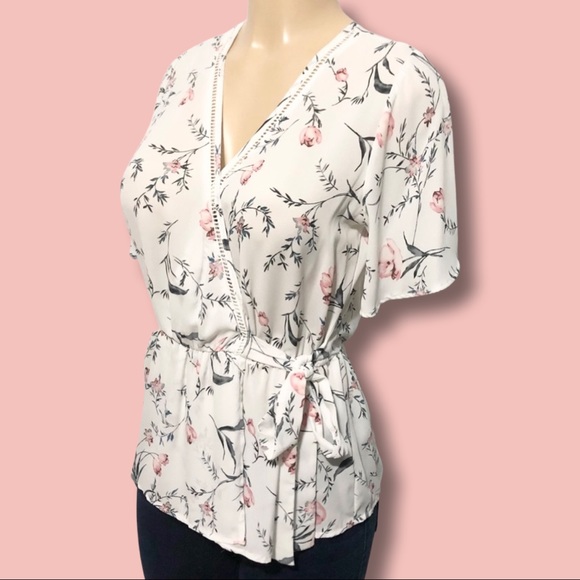 Sienna Sky White Floral S Peplum Blouse - Picture 4 of 9